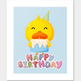 Happy Birthday cute yellow duck Posters and Art